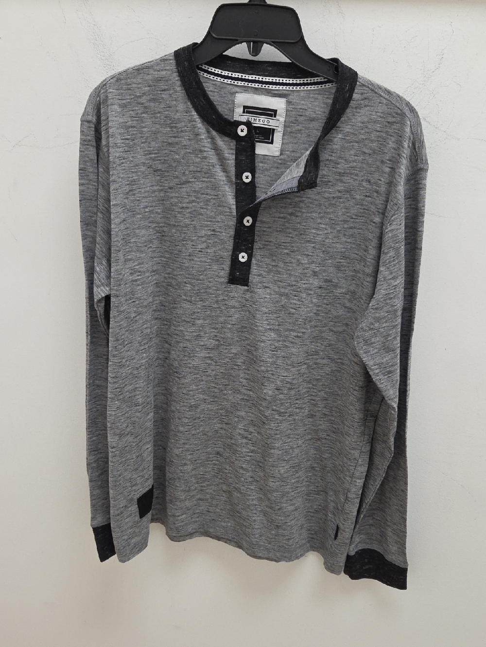 Zimego- Men's Grey  Long-Sleeve Henley- EUC